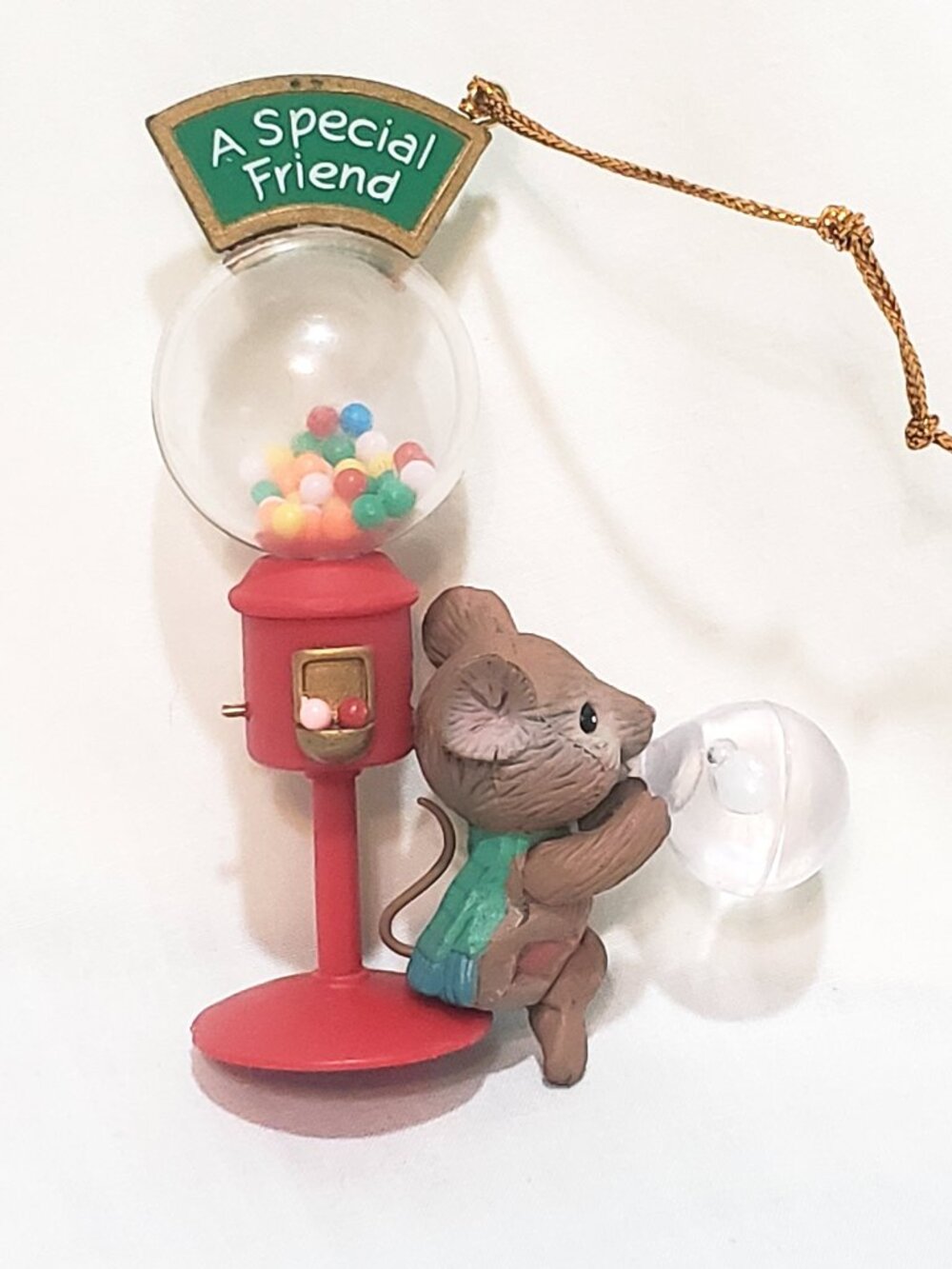 A Special Friends Mouse Gumball Stand Charming Tails Christmas Ornament 2" 1992